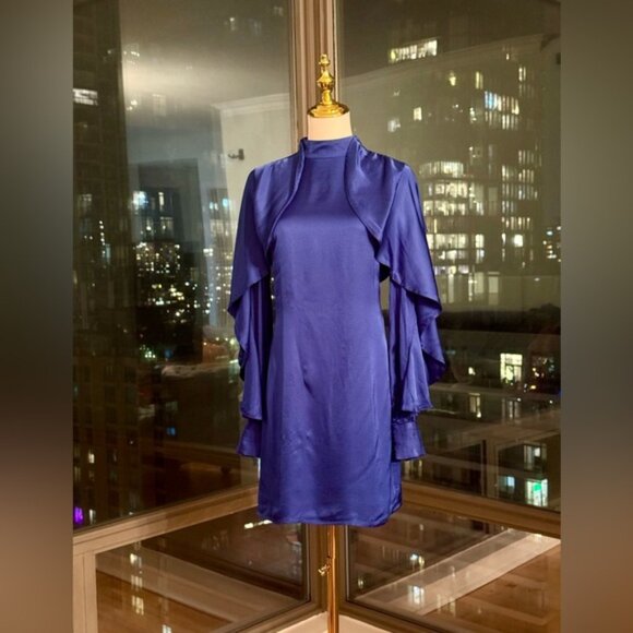 🆕 FARM Rio 🧿 NWOT Bright Blue Backless Ruffle Sleeve Mini Dress, Sz XS - Picture 11 of 16